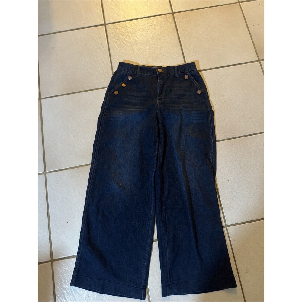 Wit & Wisdom Skyrise Crop Wide Leg Women's Jeans With Sailor Button Size 6 Flaw
